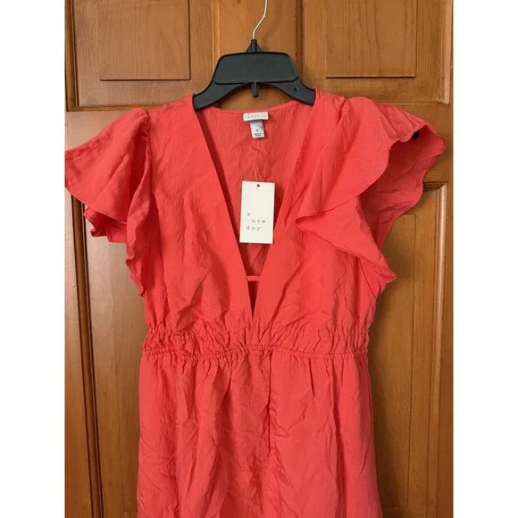 Women's A New Day Coral Maxi Dress Ruffle Sleeves Size Small NWT Summer Dress - Picture 2 of 10